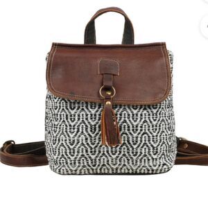 Myra Bag /Leffis Boho Rug/Leather Canvas  Tassel  Backpack NWOT